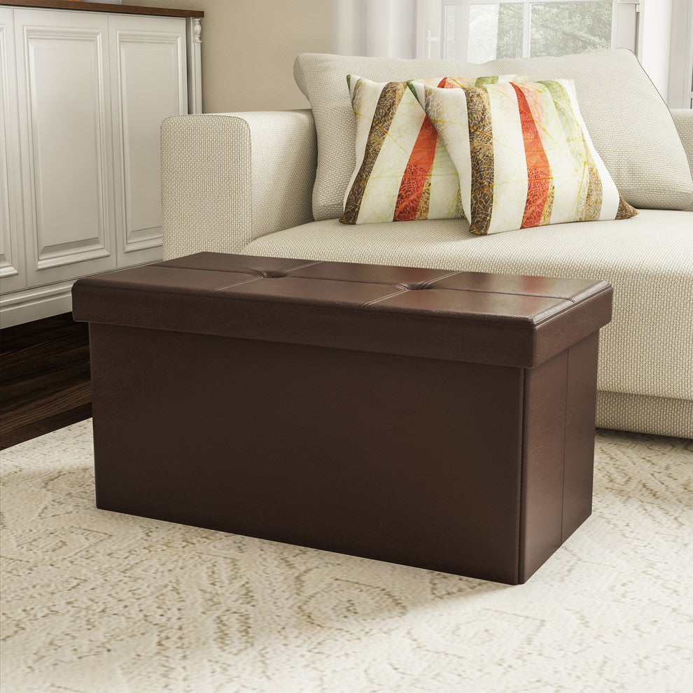 Lavish Home Large Faux Leather Ottoman Storage Bench, Brown