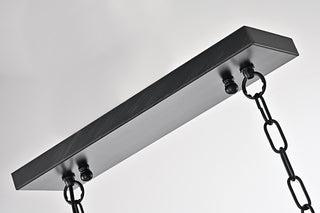 4-Light Antique Black Downlight Linear Kitchen Chandelier With Amber Glass