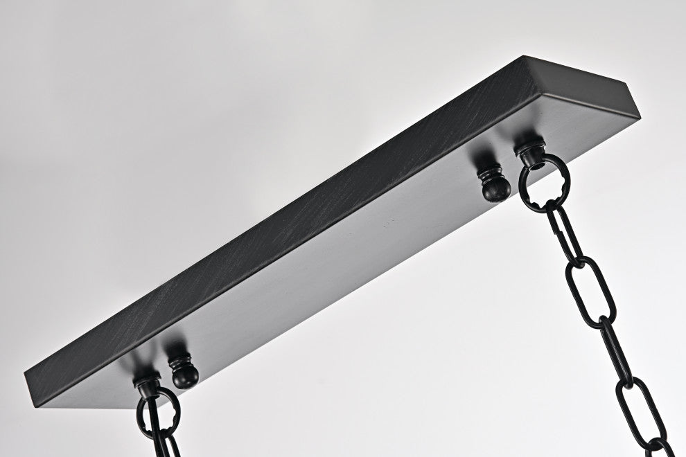 4-Light Antique Black Downlight Linear Kitchen Chandelier With Amber Glass