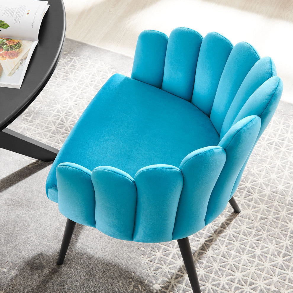 Side Dining Chair, Black Blue, Velvet, Modern, Kitchen Cafe Bistro Hospitality