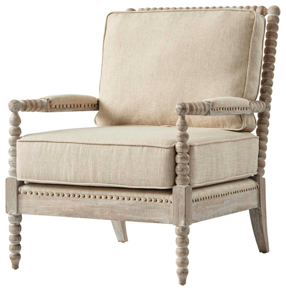 Armchair Accent Chair, Nailhead, Beige, Fabric, Modern, Lounge Cafe Hospitality