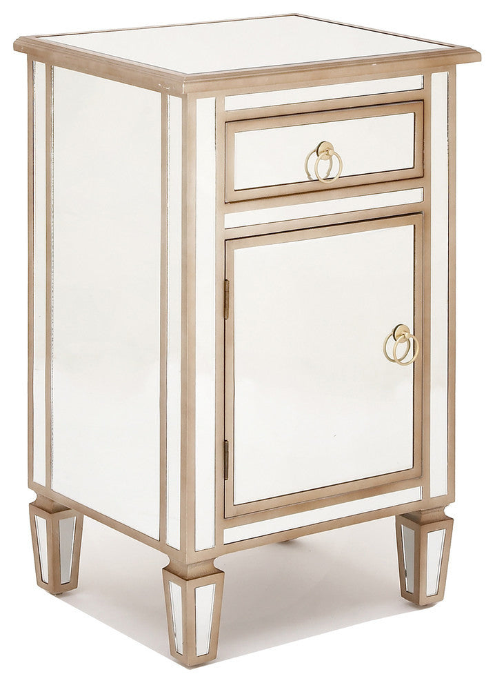 Urban Designs Gold-Trimmed Mirrored Cabinet Side Table