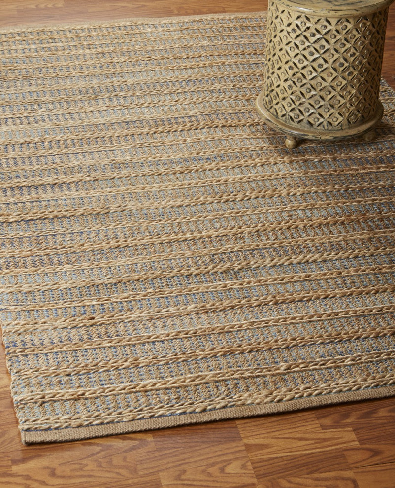 8" x 10" Tan and Navy Braided Jute Area Rug