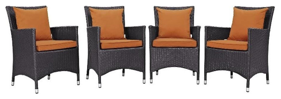 Modway Convene 4 Piece Outdoor Patio Dining Set, Espresso Orange