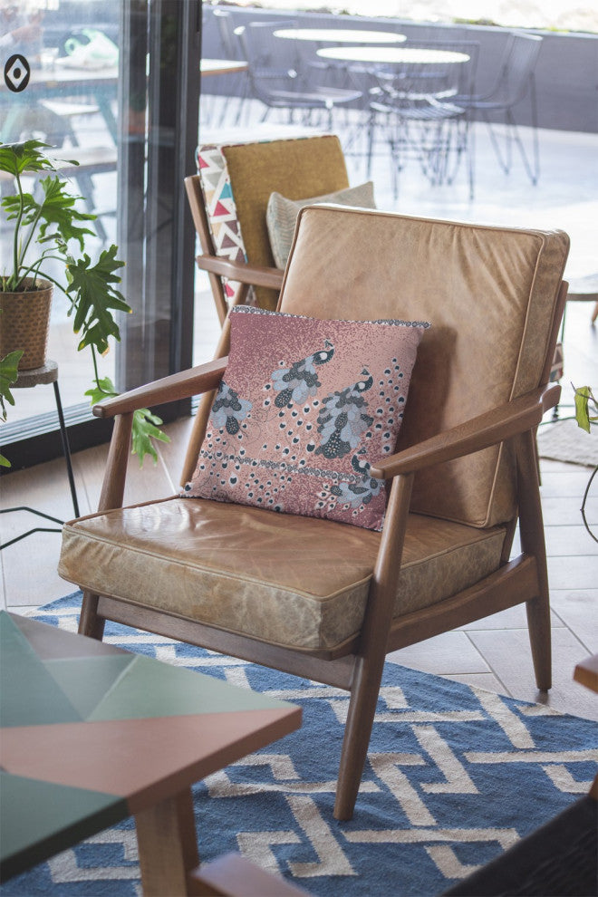 18" Dusty Pink Boho Bird Zippered Suede Throw Pillow