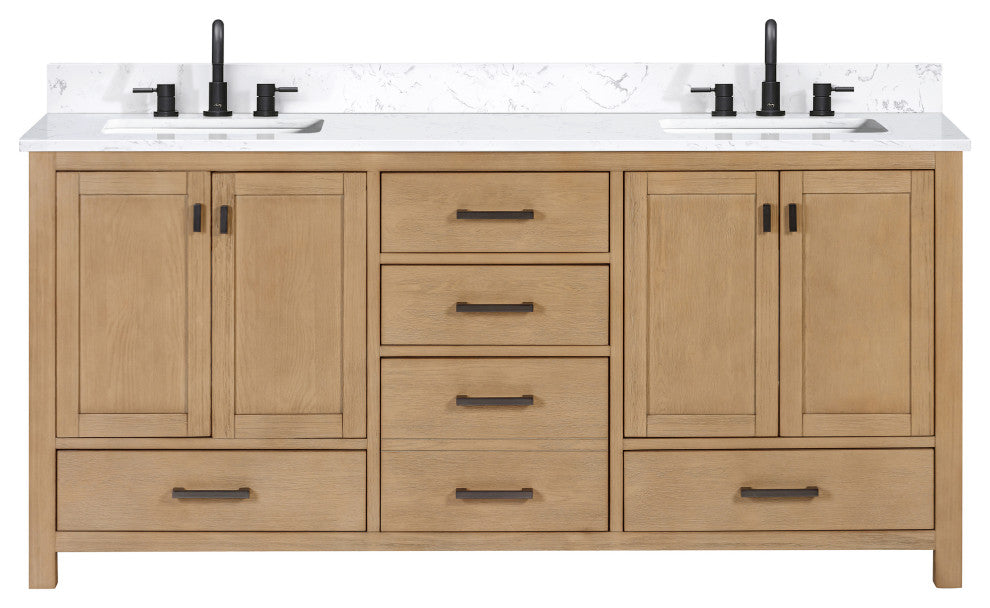 Modero Vanity Combo With Cala White Top, Brushed Oak, 72", Single Sink