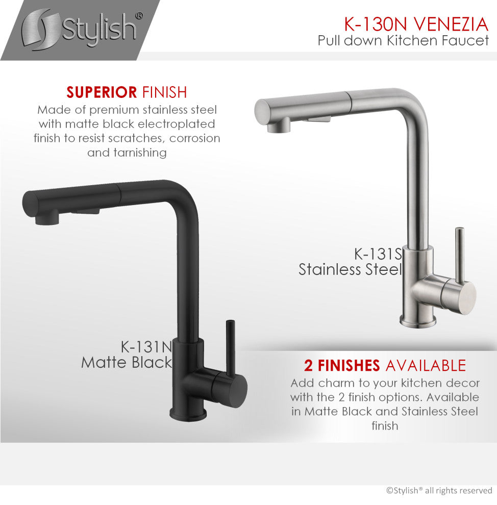 STYLISH Single Handle Pull Down Matte Black Kitchen Faucet