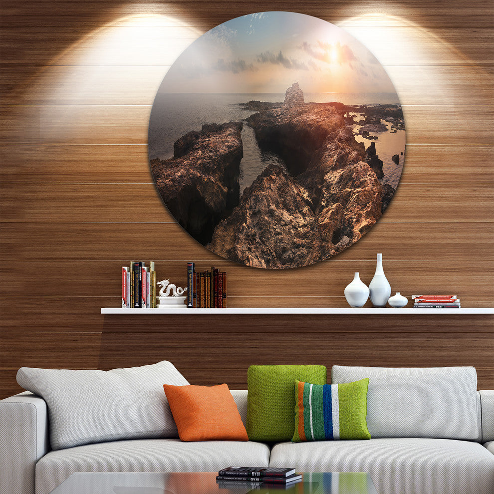 Rocky African Coast Panorama, Beach Disc Metal Wall Art, 36"