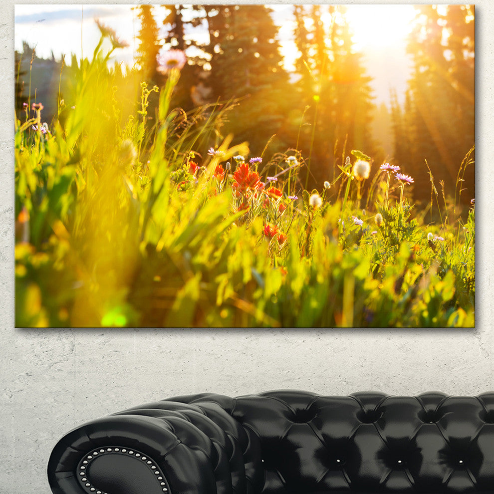 Green Meadow with Summer Flowers, Large Flower Canvas Wall Art, 40"x30"
