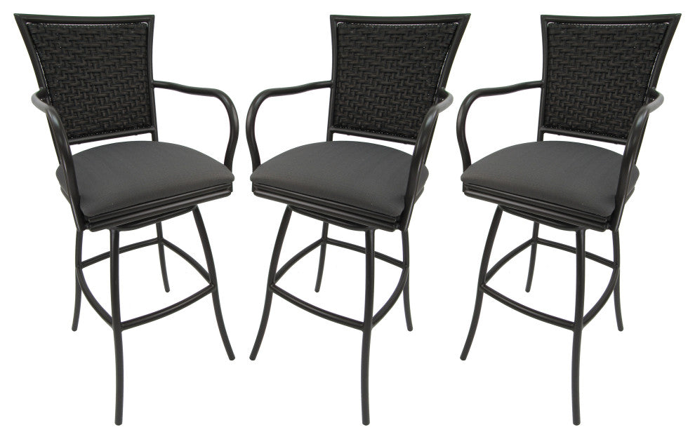 Set of 3, Outdoor/Indoor Swivel Bar Stools Erin, Dark Gray Linen on Brown, 30"