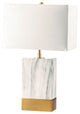 Contemporary Metal Table Lamp with Rectangular Fabric Shade, White and Gold