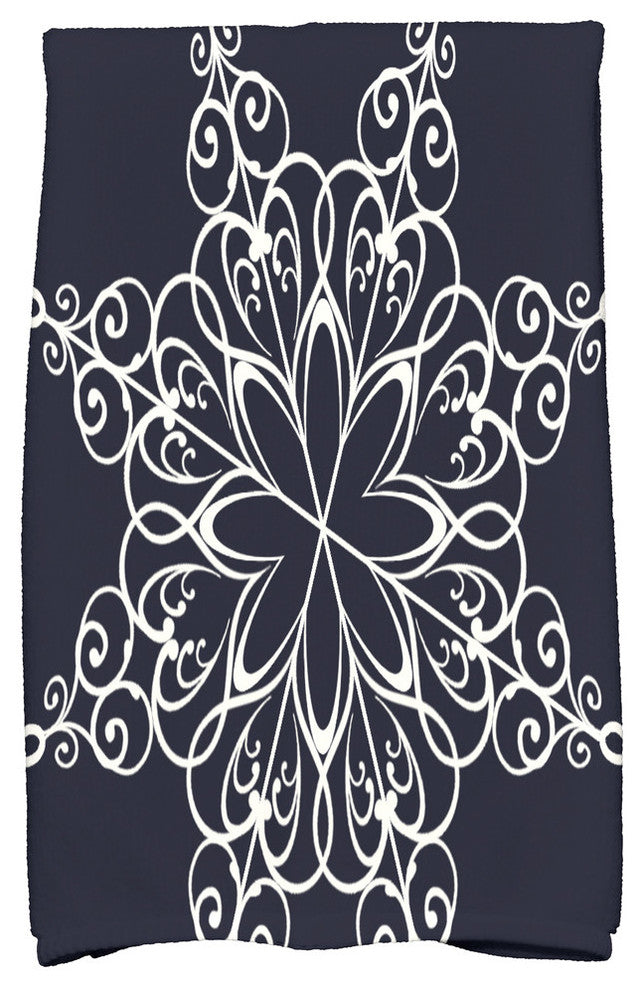 Snowflake Holiday Geometric Print Kitchen Towel, Navy Blue