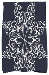 Snowflake Holiday Geometric Print Kitchen Towel, Navy Blue