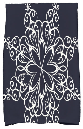 Snowflake Holiday Geometric Print Kitchen Towel, Navy Blue