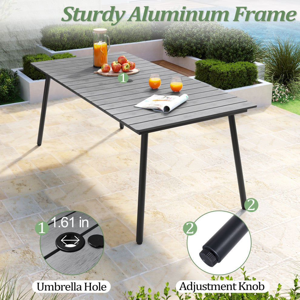 7-Piece Gray Outdoor Patio Set Dining Chairs Table With Umbrella Hole, Dc037