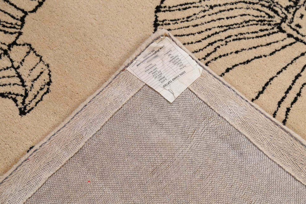 Modern Nature & Floral Hand-Tufted Indian Oriental Area Rug, Beige, 8'2"x5'2"