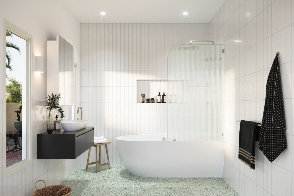 Bathtub Fixed Panel, Fluted Radius, Right Hand, Brushed Nickel