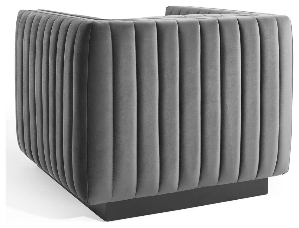 Tufted Armchair Accent Chair, Velvet, Gray, Modern, Lounge Hospitality