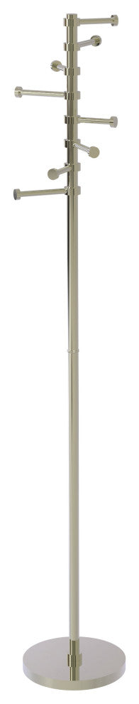 Freestanding Coat Rack with Six Pivoting Pegs, Polished Nickel