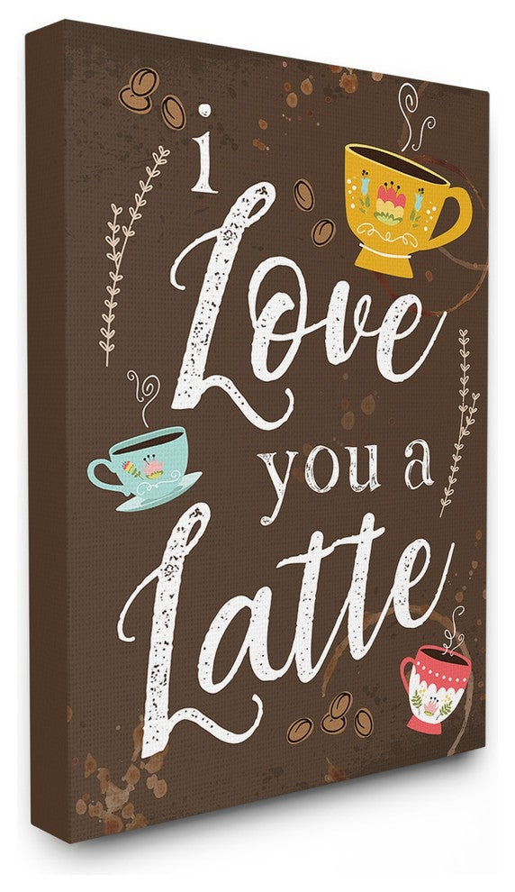 I Love You A Latte Coffee Cups Chalkboard Look Canvas Wall Art, 24"x30"
