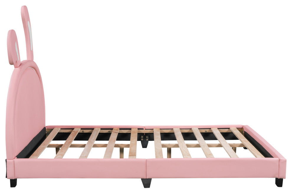 Gewnee Full Size Upholstered Leather Platform Bed with Rabbit Ornament