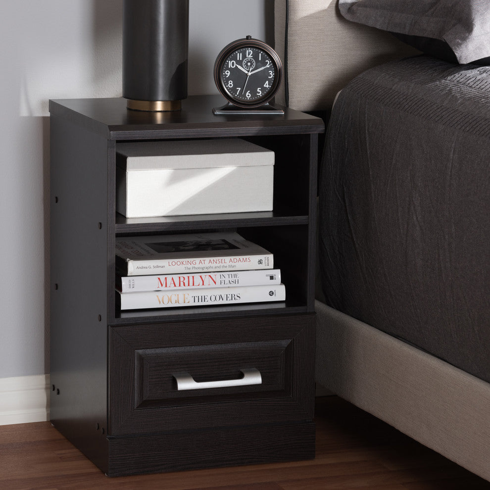 Odelia Modern and Contemporary Wenge Brown Finished 1-Drawer Nightstand