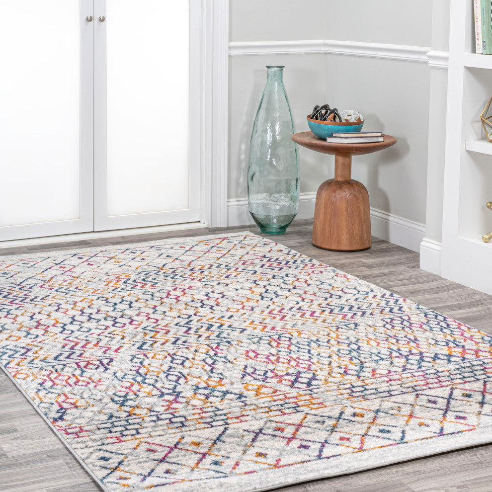 Arta Moroccan Vintage Geometric Area Rug, Multi/Cream, 8 X 10