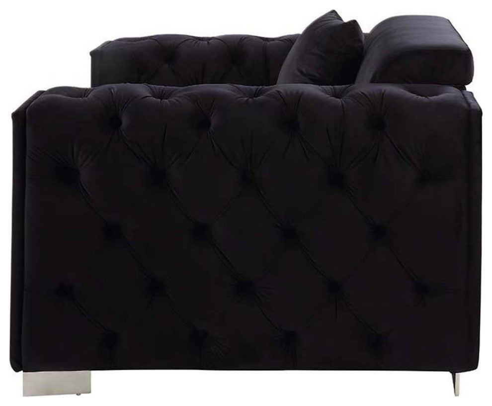 Velvet Upholstery Loveseat, Black