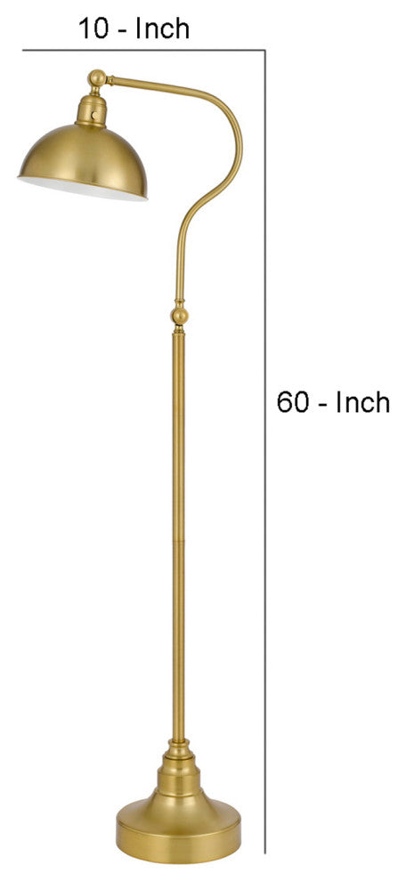 Benzara BM272207 60" Metal Curved Floor Lamp, Adjustable Dome Shade, Brass