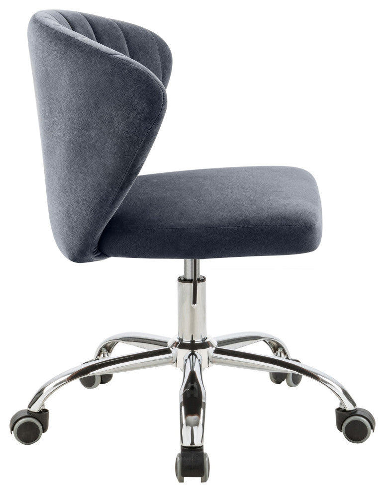 Finley Swivel and Adjustable Velvet Upholstered Office Chair, Gray, Chrome Base