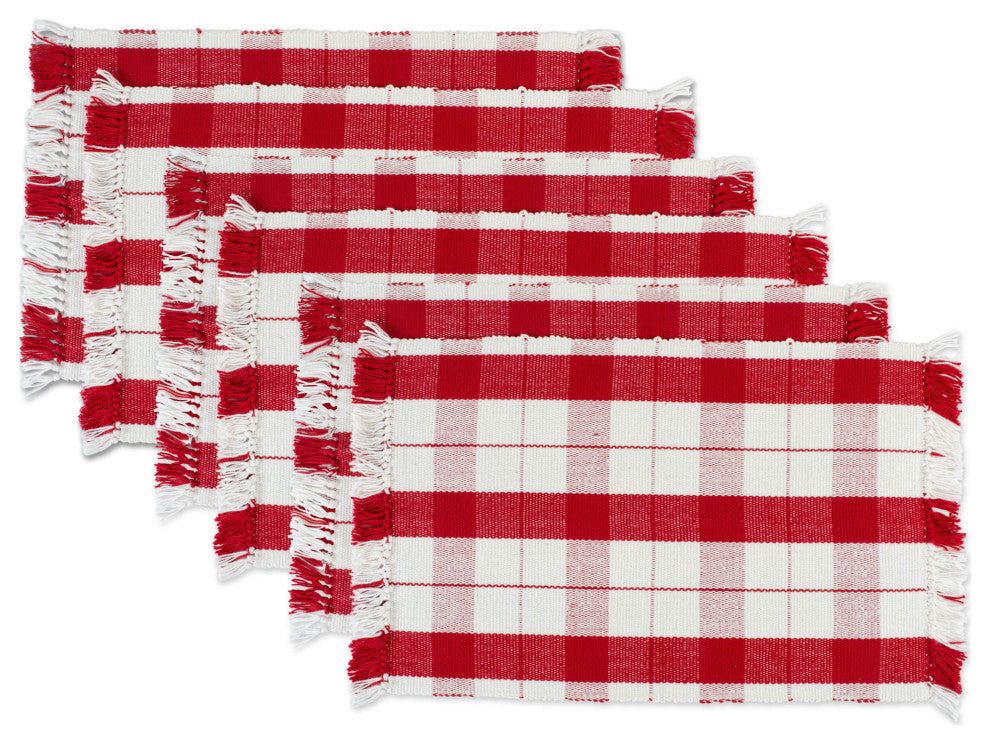 Red Tinsel Plaid Fringed Placemat, Set Of 6