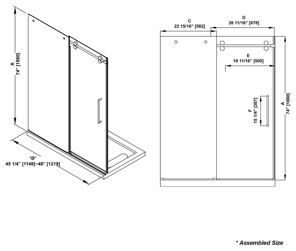 Reva Frameless Sliding Clear Alcove Shower Door, Black, 48"