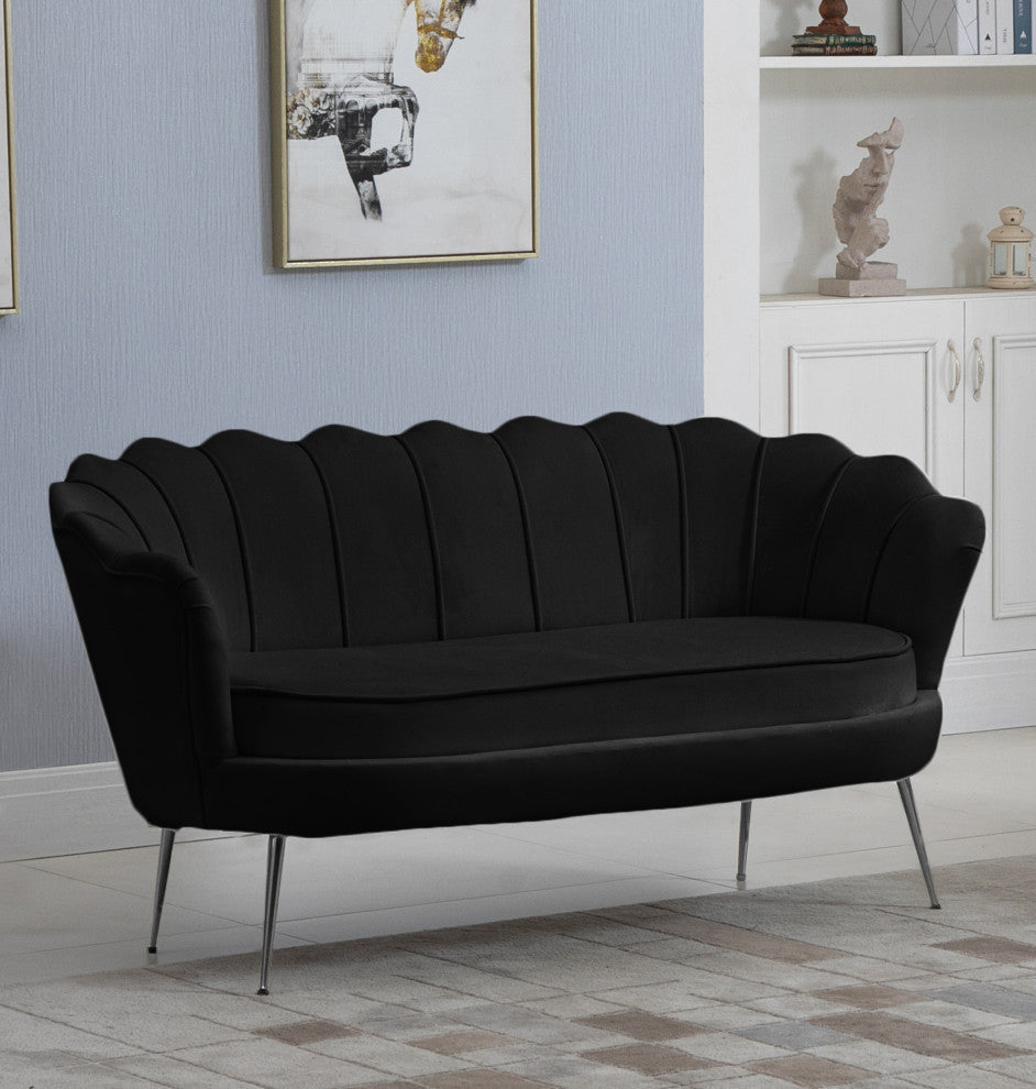 Gardenia  Velvet Upholstered Loveseat, Black