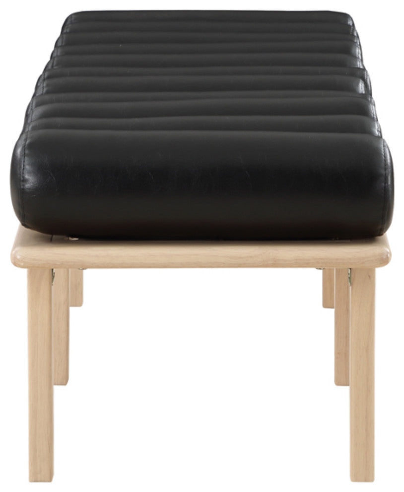 Landon Faux Leather Bench, Black, Natural Oak Finish