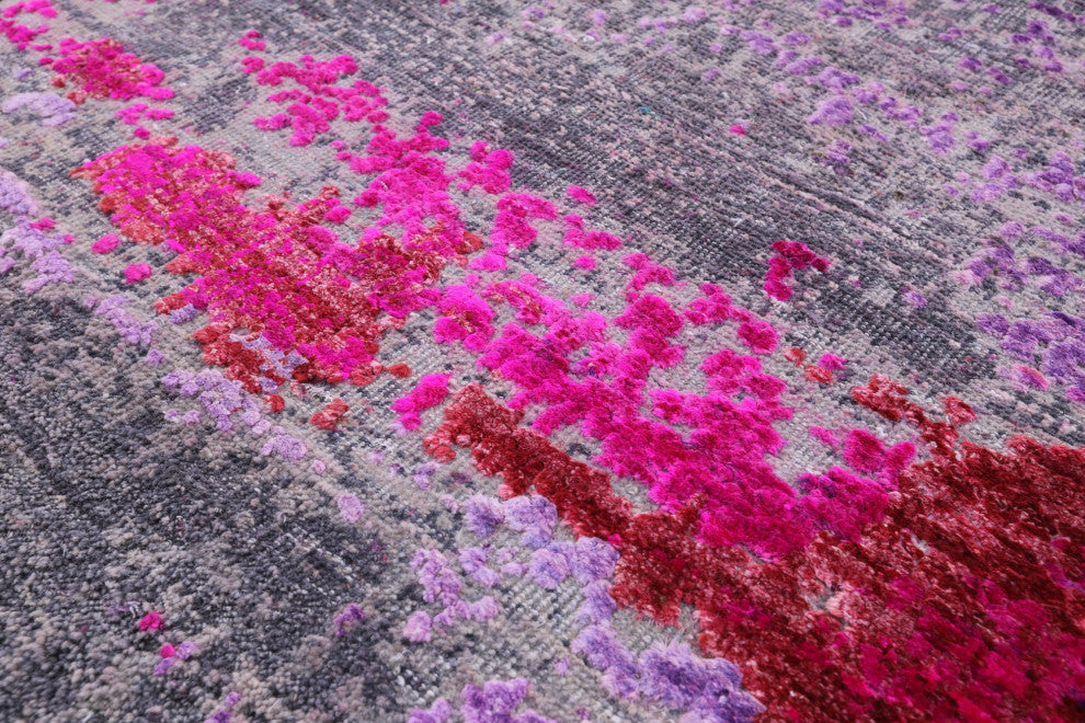 2' 6" X 12' 0" Runner Modern Wool and Silk Handmade Rug Q9085