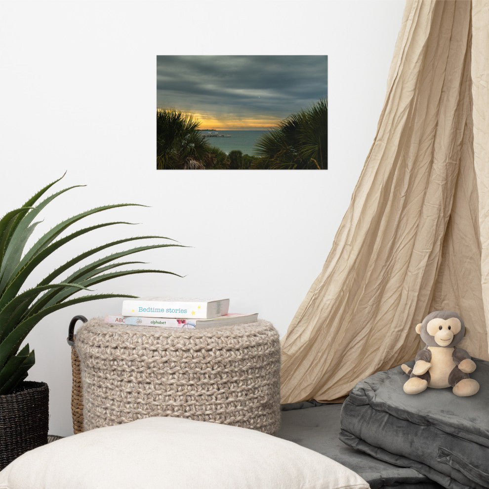 Cloudy Rainy Sunset De Soto Beach Unframed Landscape Photo Wall Art Print, 12" X 18"
