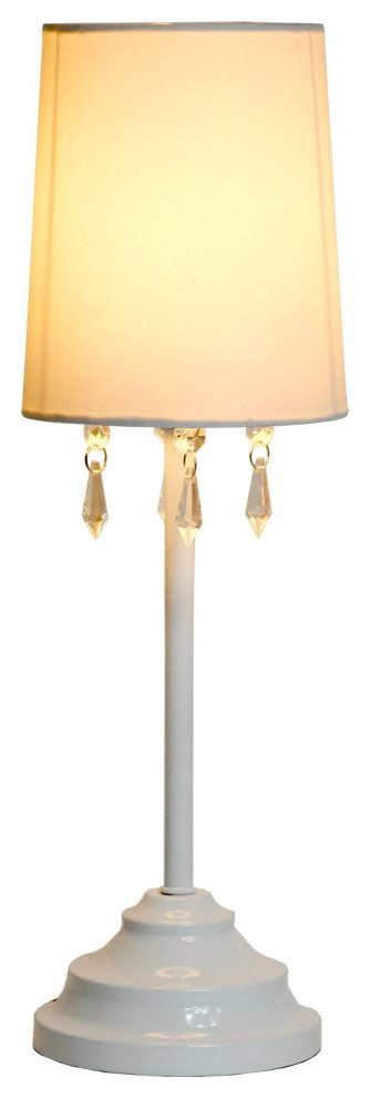 Simple Designs Table Lamp With Fabric Shade and Hanging Acrylic Beads, White
