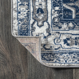 Modern Persian Vintage Medallion Light Grey/Navy 8' x 10' Area Rug