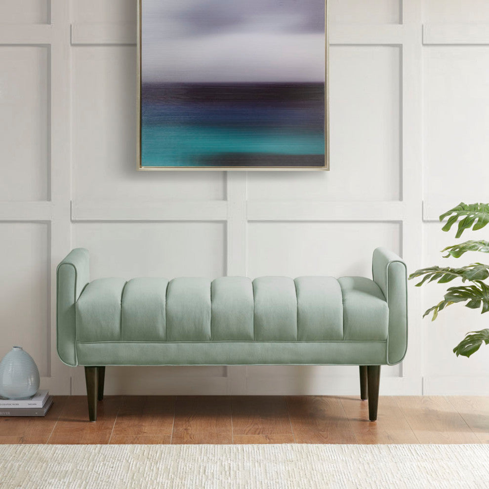 Madison Park Linea Velvet Upholstered Modern Accent Bench, Seafoam Green