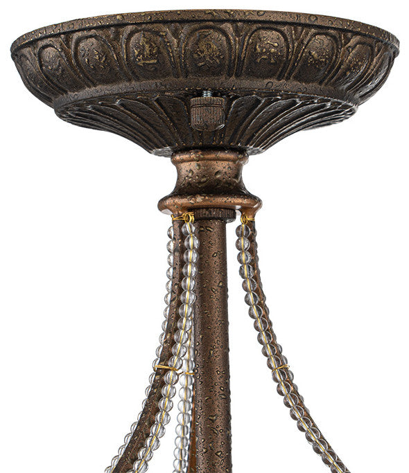 3-Light Antiqued Rust Crystal Semi Flush Ceiling Light