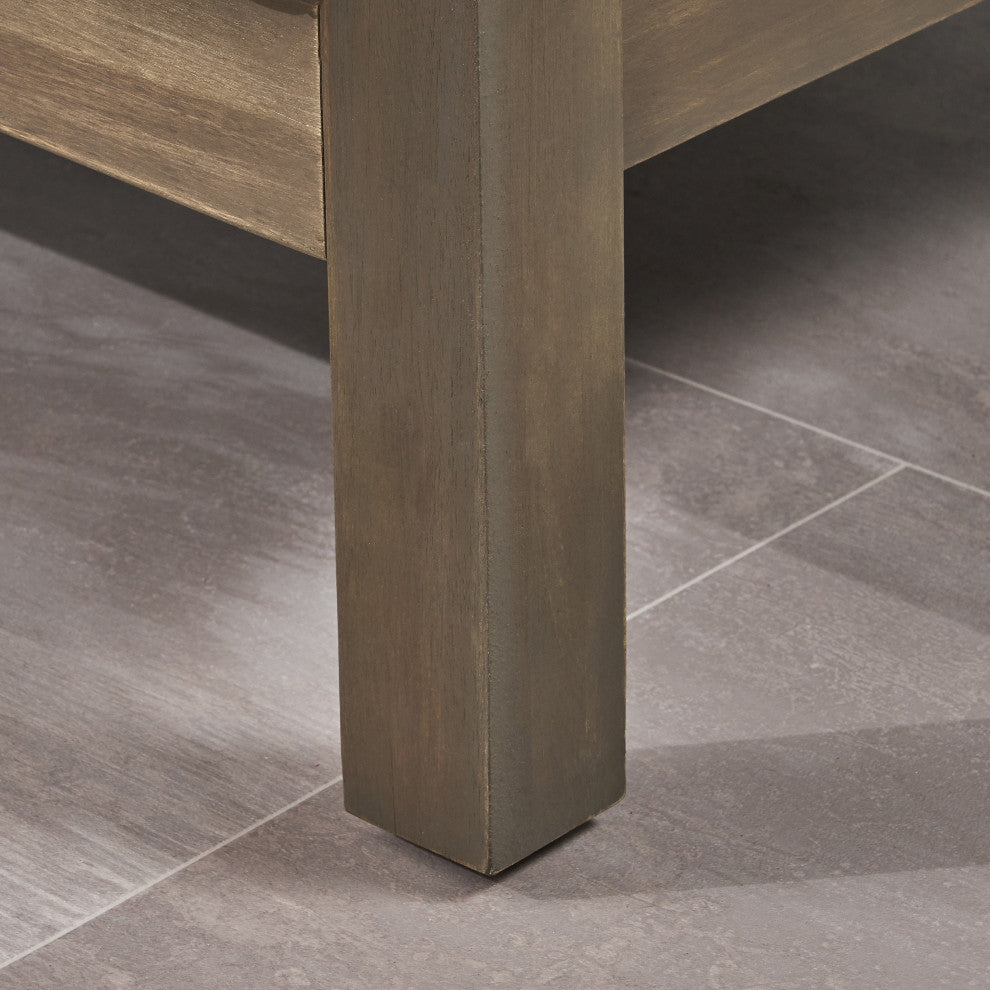 Morgan Outdoor 6 Seater Acacia Wood Sectional Sofa and Club Chair Set, Dark Gray