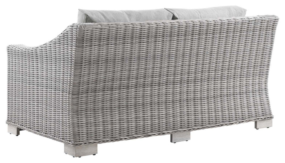 Lounge Loveseat Sofa, Rattan, Wicker, Gray, Modern, Outdoor Patio Bistro