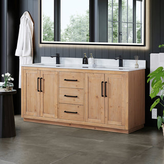 Cicero Vanity, Grain White Engineered Stone Countertop, Light Brown, 72", No Mirror
