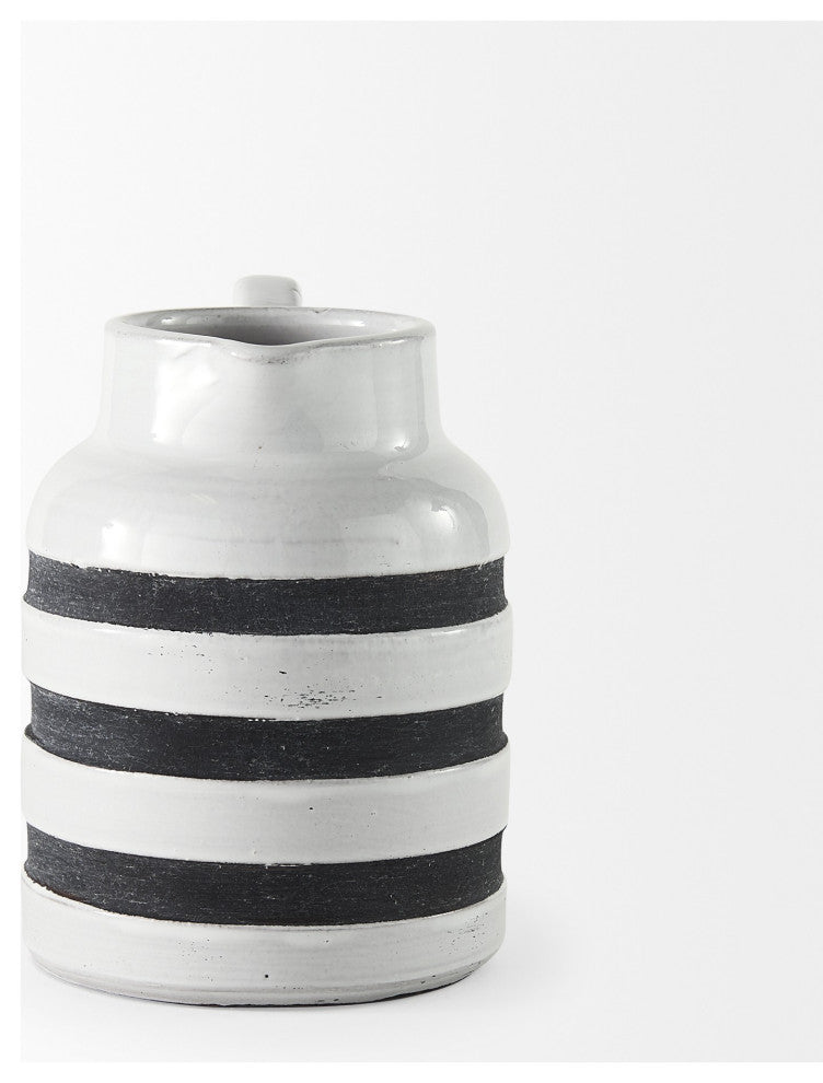7" Rustic White and Blue Stripe Ceramic Jug