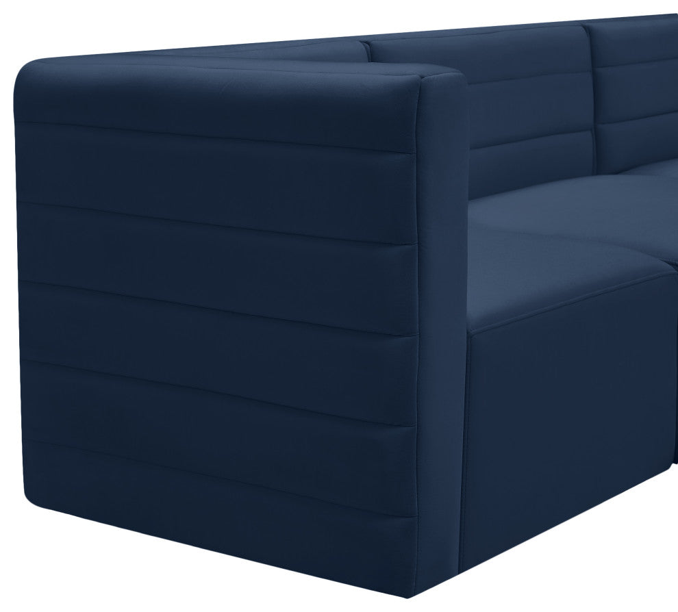 Quincy Velvet Upholstered 7-Piece U-Shaped Modular Sectional, Navy