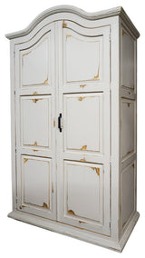 Rustic Paneled Solid Wood Armoire Wardrobe, Antique White