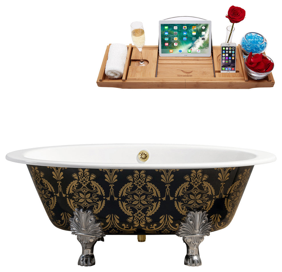 65" Cast Iron R5440CH-CH Soaking Clawfoot Tub and Tray With External Drain, Chro