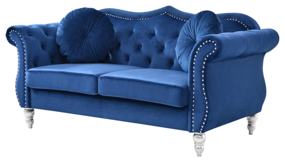 Hollywood Velvet Tufted Loveseat, Navy Blue