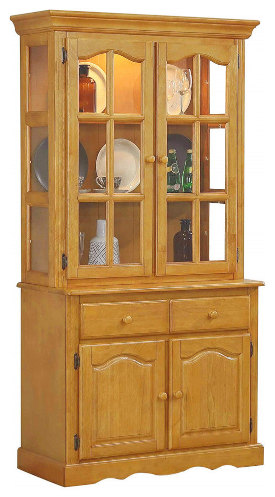 Sunset Trading Oak Selections Keepsake Buffet And Lighted Hutch, Light Oak