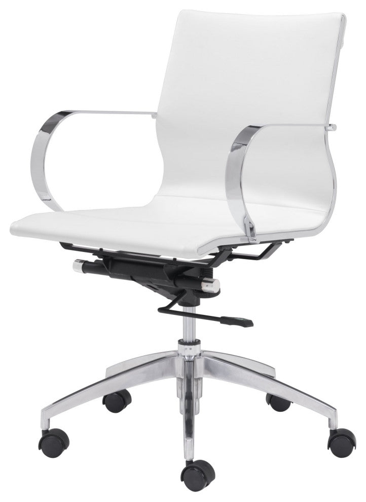 Computer Chair, Faux Vinyl Leather, Steel, White, Silver, Home Business Office